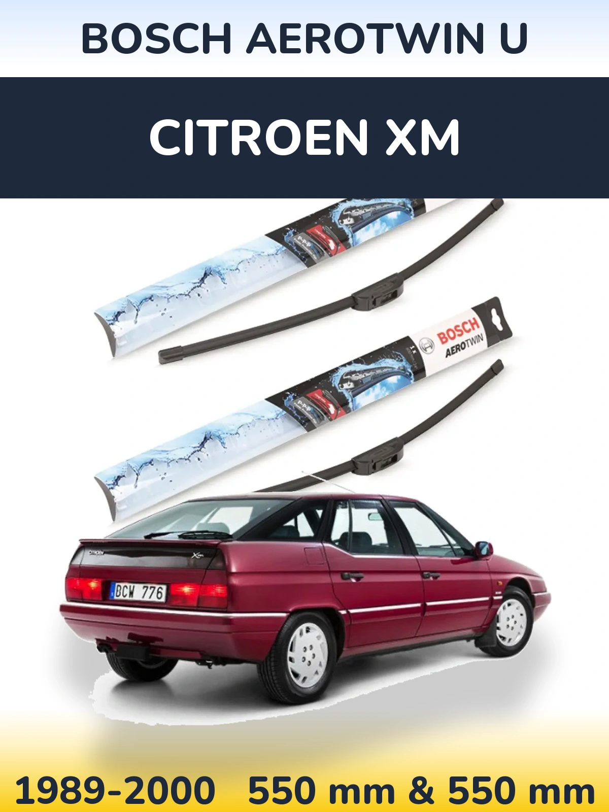 Комплект передних дворников BOSCH AeroTwin U 550 & 550 мм для Citroen XM 1989-2000