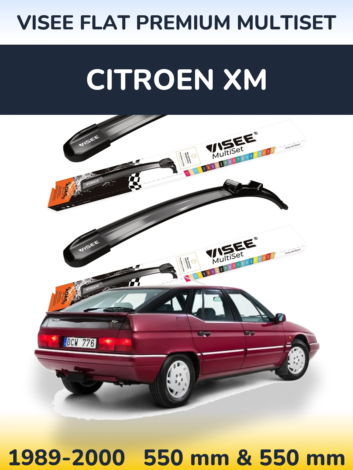 Комплект передних дворников VISEE FLAT PREMIUM MultiSet 550 & 550 мм для Citroen XM 1989-2000