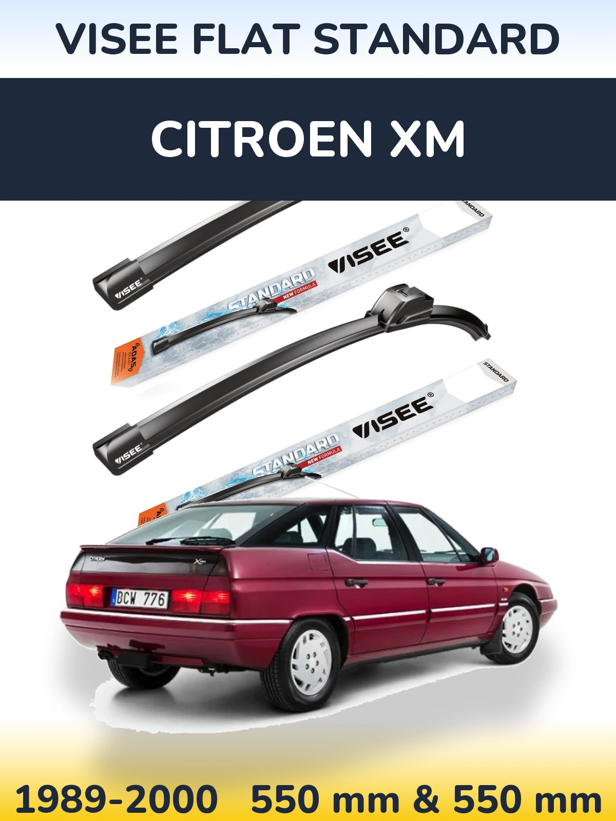 Комплект передних дворников VISEE FLAT STANDARD 550 & 550 мм для Citroen XM 1989-2000