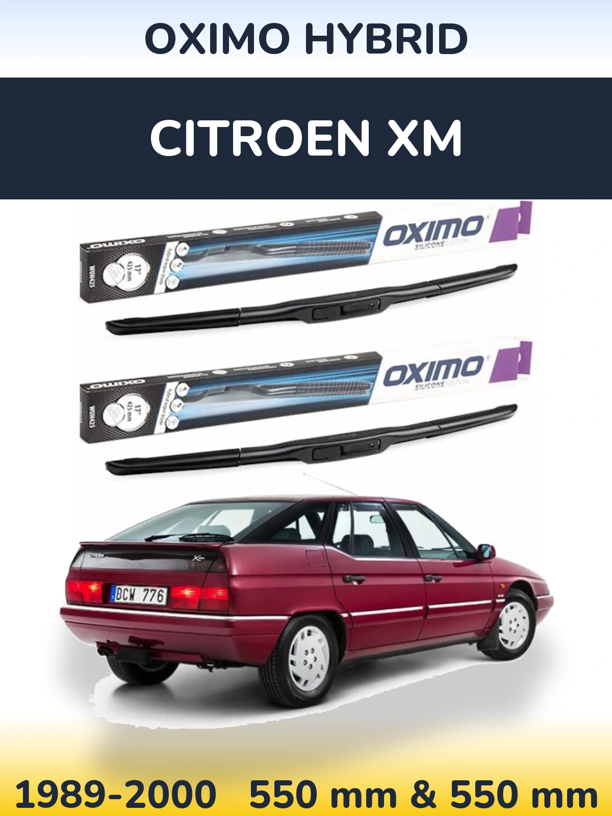 Комплект передних дворников Oximo Hybrid 550 & 550 мм для Citroen XM 1989-2000