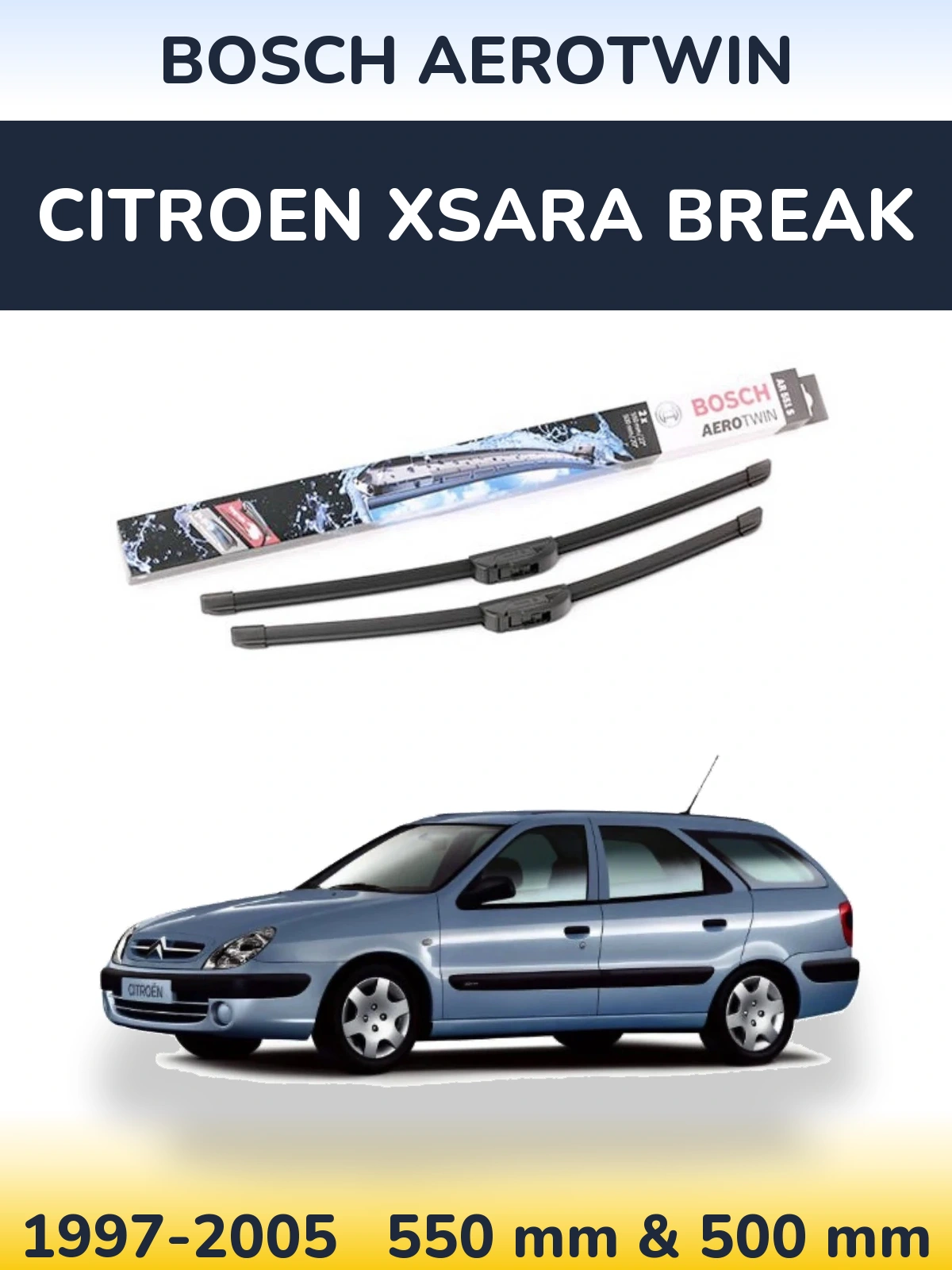 Комплект передних дворников BOSCH AeroTwin 550 & 500 мм для Citroen Xsara Break 1997-2005