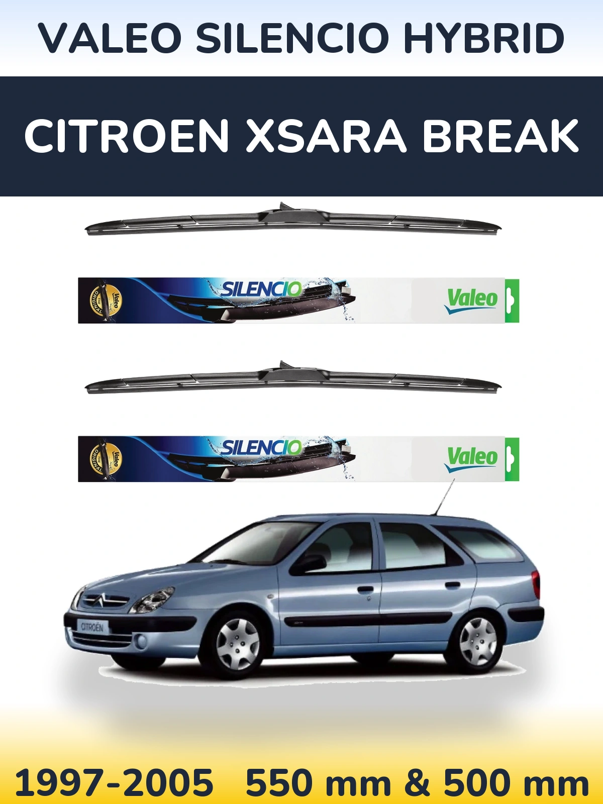 Комплект передних дворников Valeo Silencio Hybrid 550 & 500 мм для Citroen Xsara Break 1997-2005