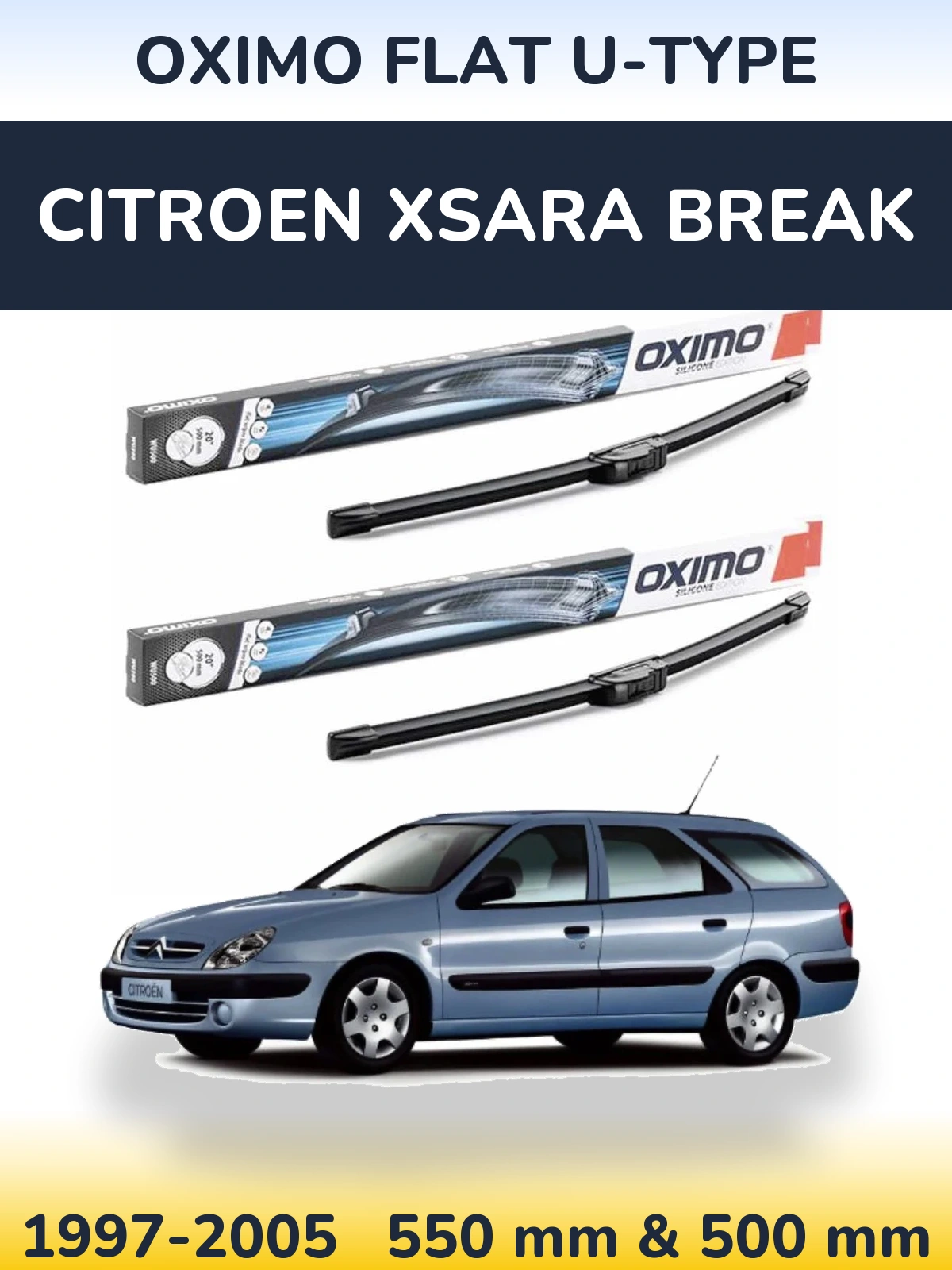 Komplet przednich wycieraczek Oximo Flat U-type 550 & 500 mm do Citroen Xsara Break 1997-2005