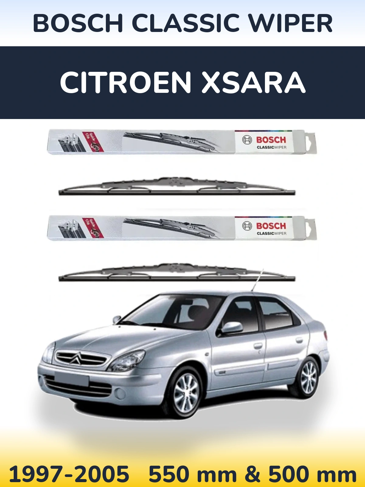 Komplet przednich wycieraczek BOSCH Classic Wiper 550 & 500 mm do Citroen Xsara 1997-2005