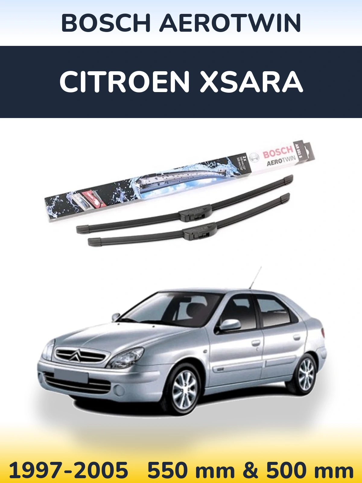 Komplet przednich wycieraczek BOSCH AeroTwin 550 & 500 mm do Citroen Xsara 1997-2005