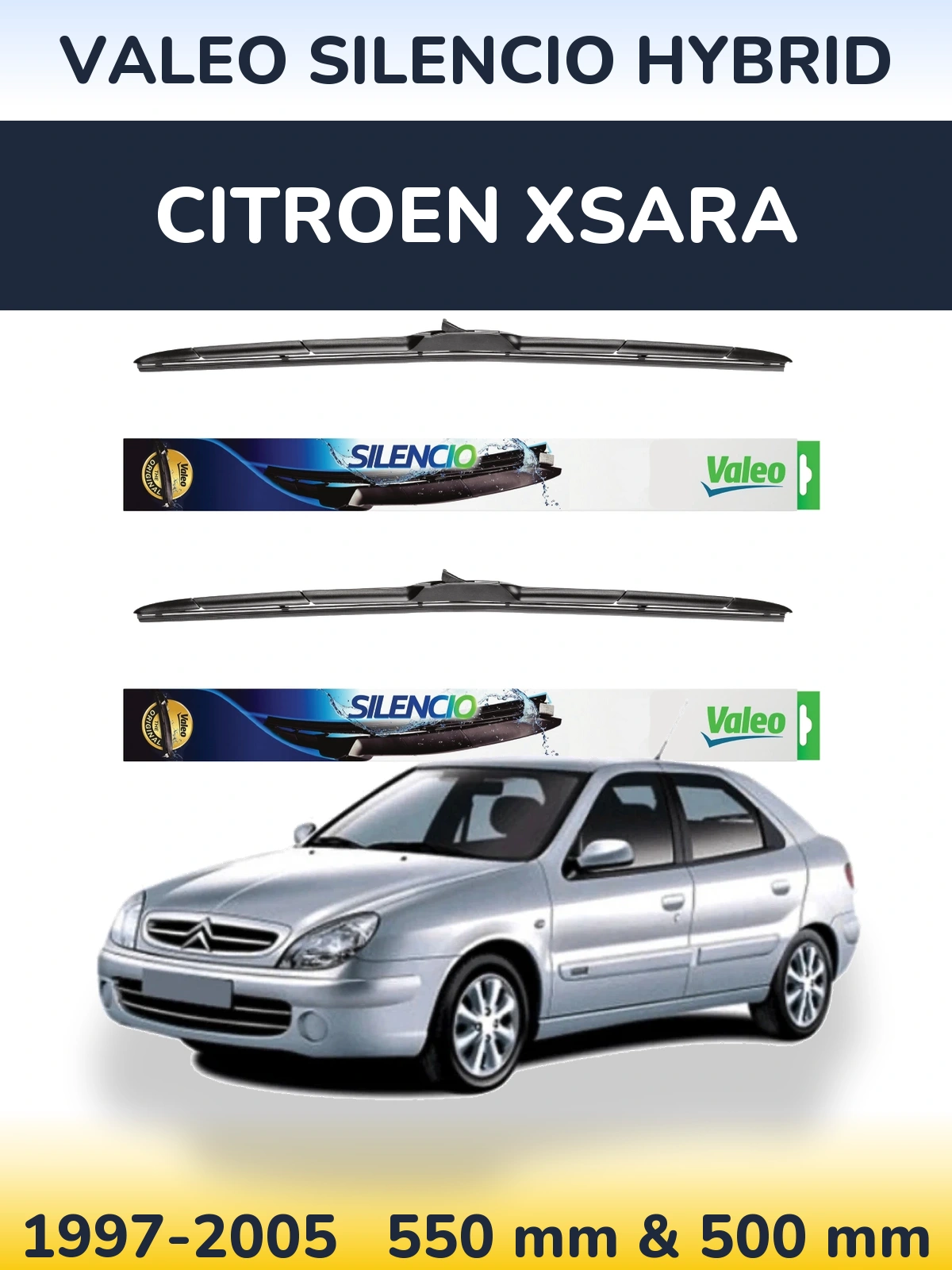 Komplet przednich wycieraczek Valeo Silencio Hybrid 550 & 500 mm do Citroen Xsara 1997-2005