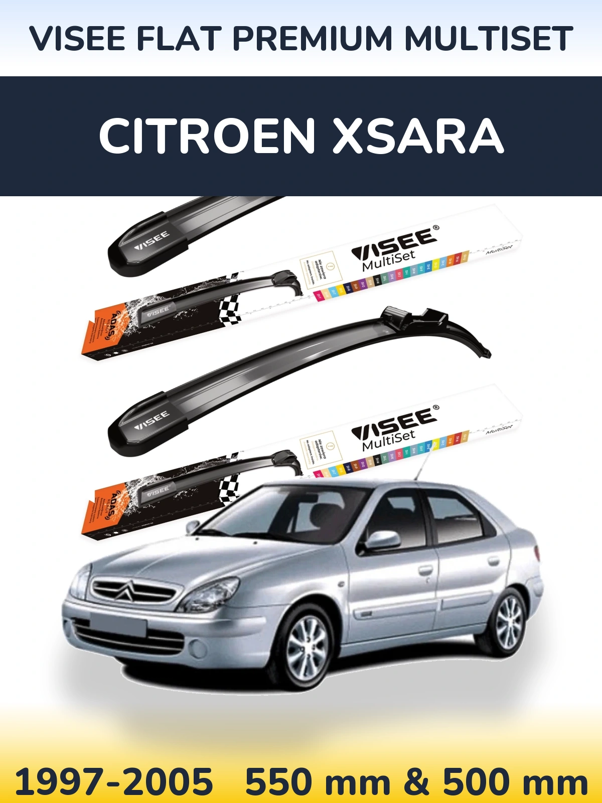 Комплект передних дворников VISEE FLAT PREMIUM MultiSet 550 & 500 мм для Citroen Xsara 1997-2005