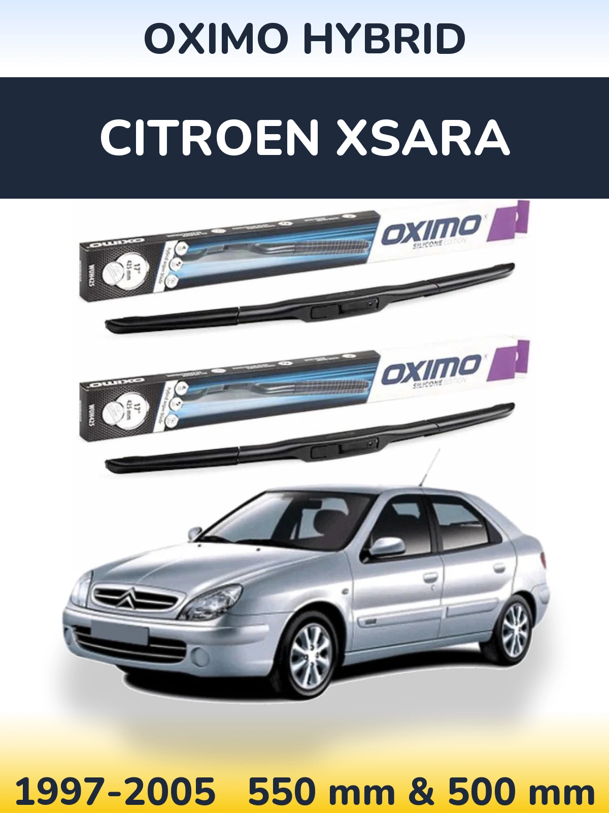 Front wiper blade set Oximo Hybrid 550 & 500 mm for Citroen Xsara 1997-2005
