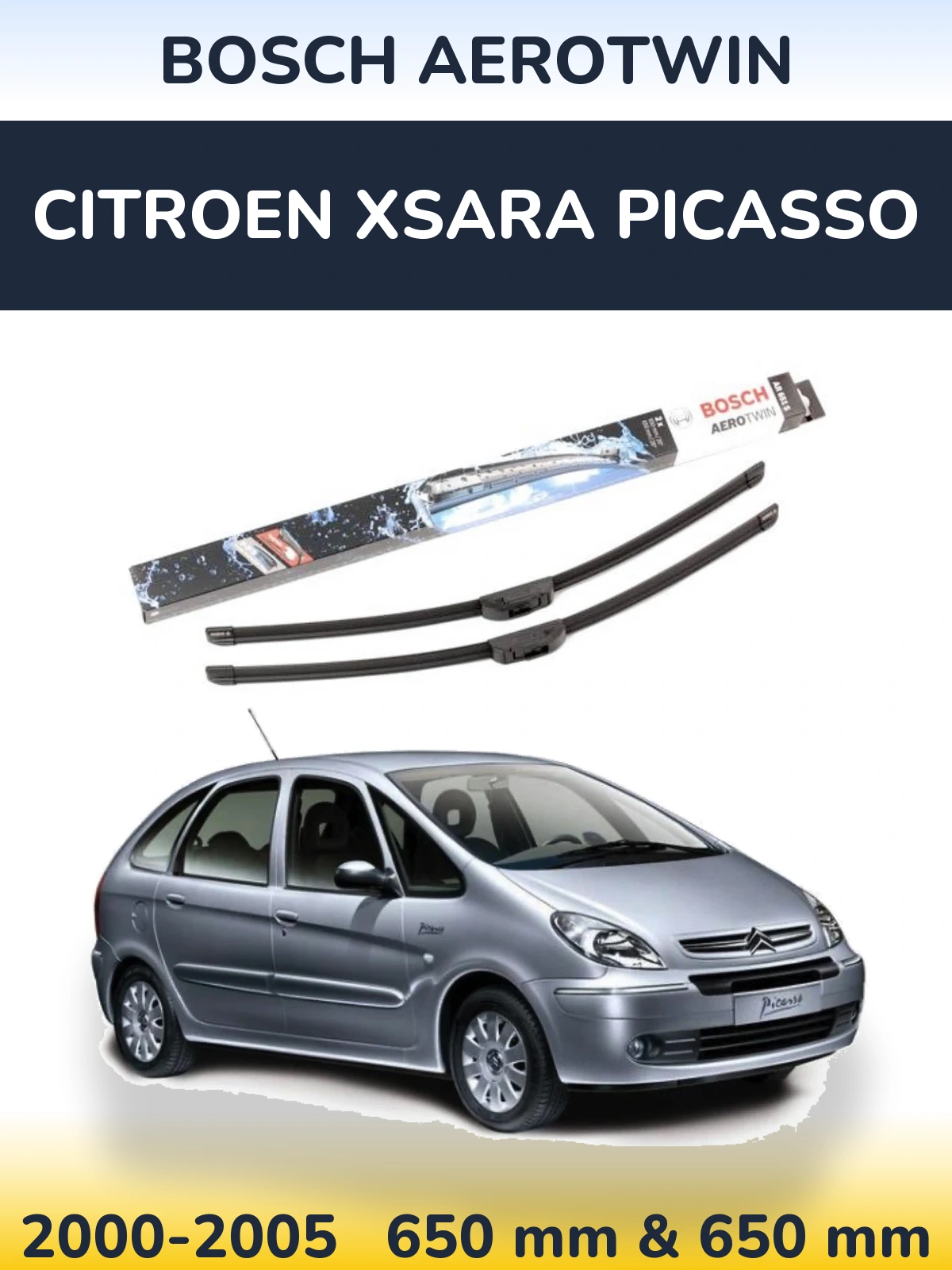 Комплект передніх щіток BOSCH AeroTwin 650 & 650 мм для Citroen Xsara Picasso 2000-2005