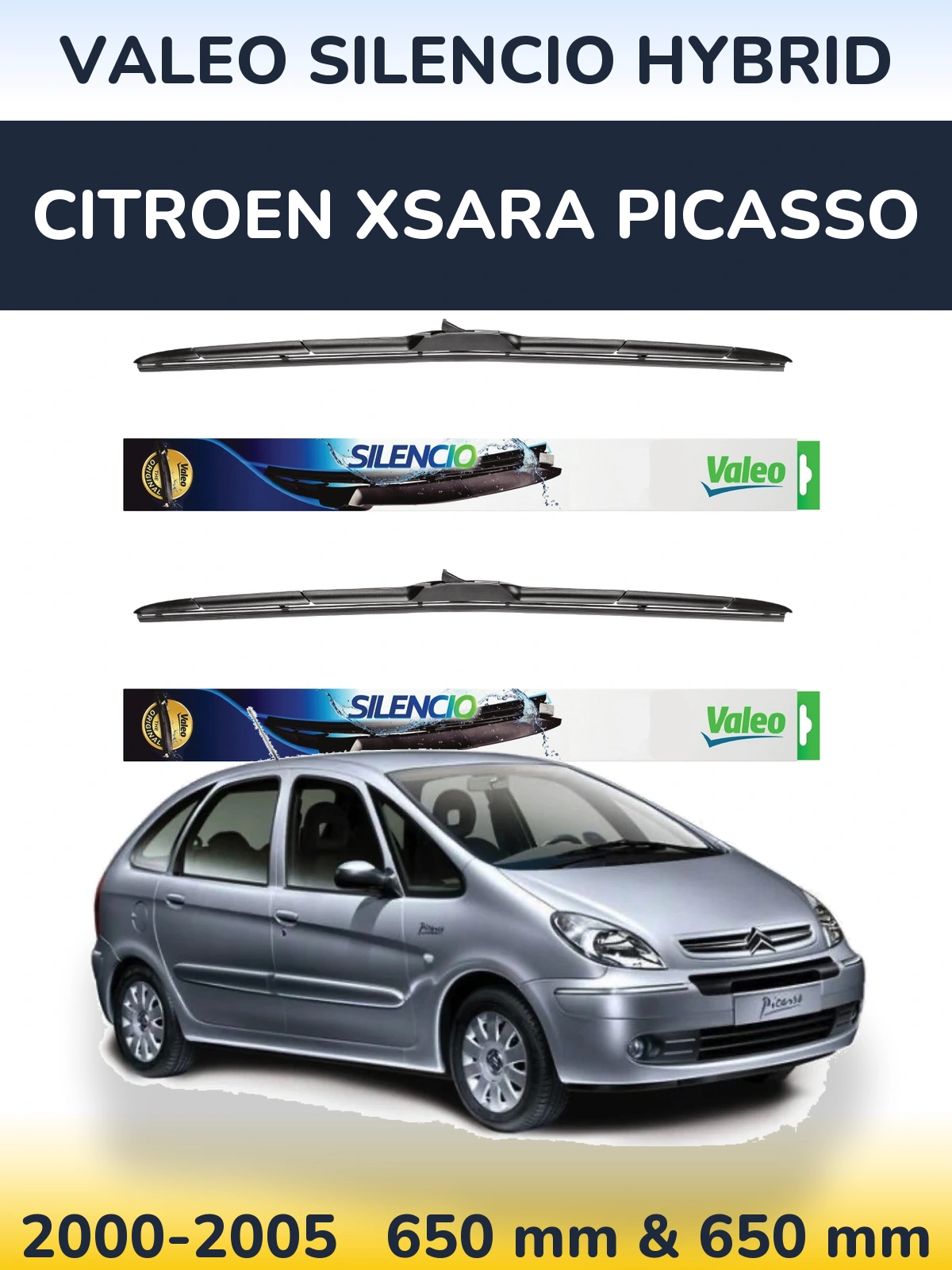 Комплект передних дворников Valeo Silencio Hybrid 650 & 650 мм для Citroen Xsara Picasso 2000-2005