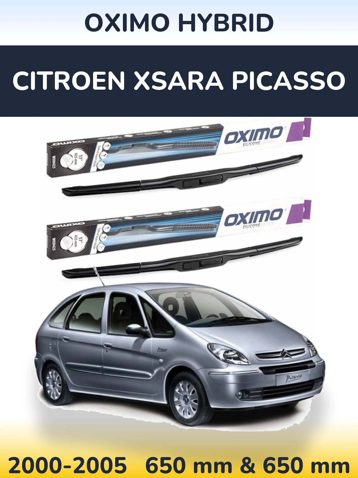 Комплект передних дворников Oximo Hybrid 650 & 650 мм для Citroen Xsara Picasso 2000-2005