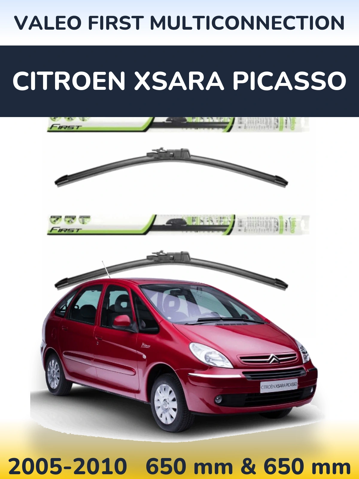 Komplet przednich wycieraczek Valeo First MultiConnection 650 & 650 mm do Citroen Xsara Picasso 2005-2010