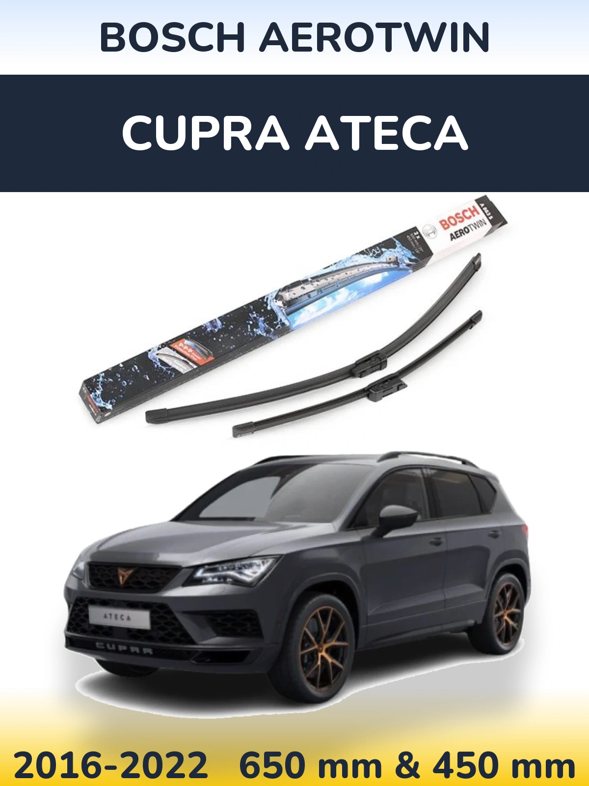 Комплект передніх щіток BOSCH AeroTwin 650 & 450 мм для Cupra Ateca 2016-2022
