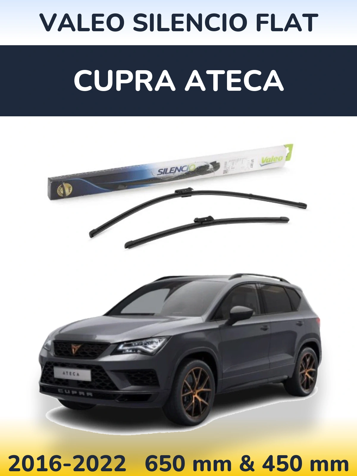 Komplet przednich wycieraczek Valeo Silencio Flat 650 & 450 mm do Cupra Ateca 2016-2022