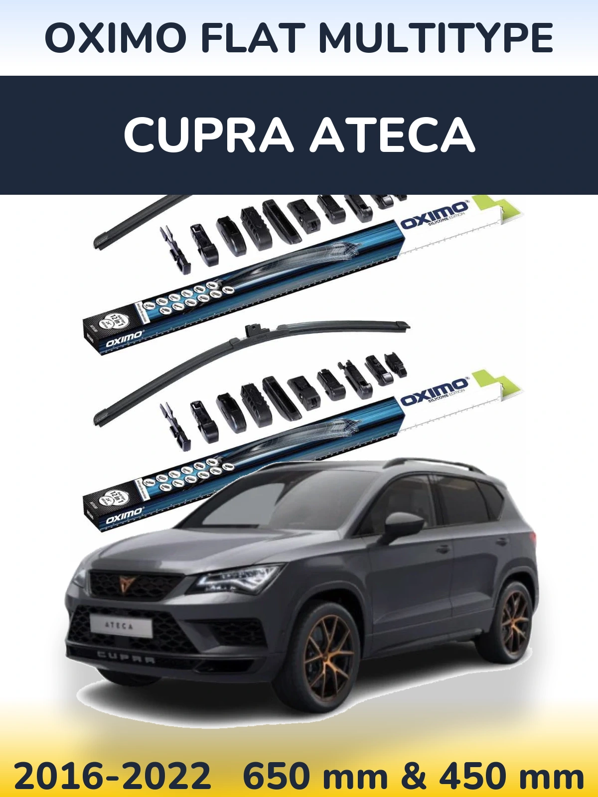 Komplet przednich wycieraczek Oximo Flat MultiType 650 & 450 mm do Cupra Ateca 2016-2022