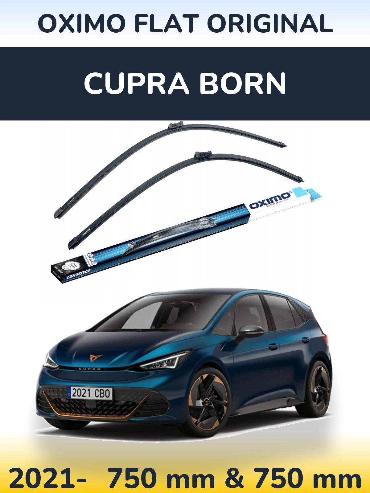 Комплект передних дворников Oximo Flat Original 750 & 750 мм для Cupra Born 2021-2026
