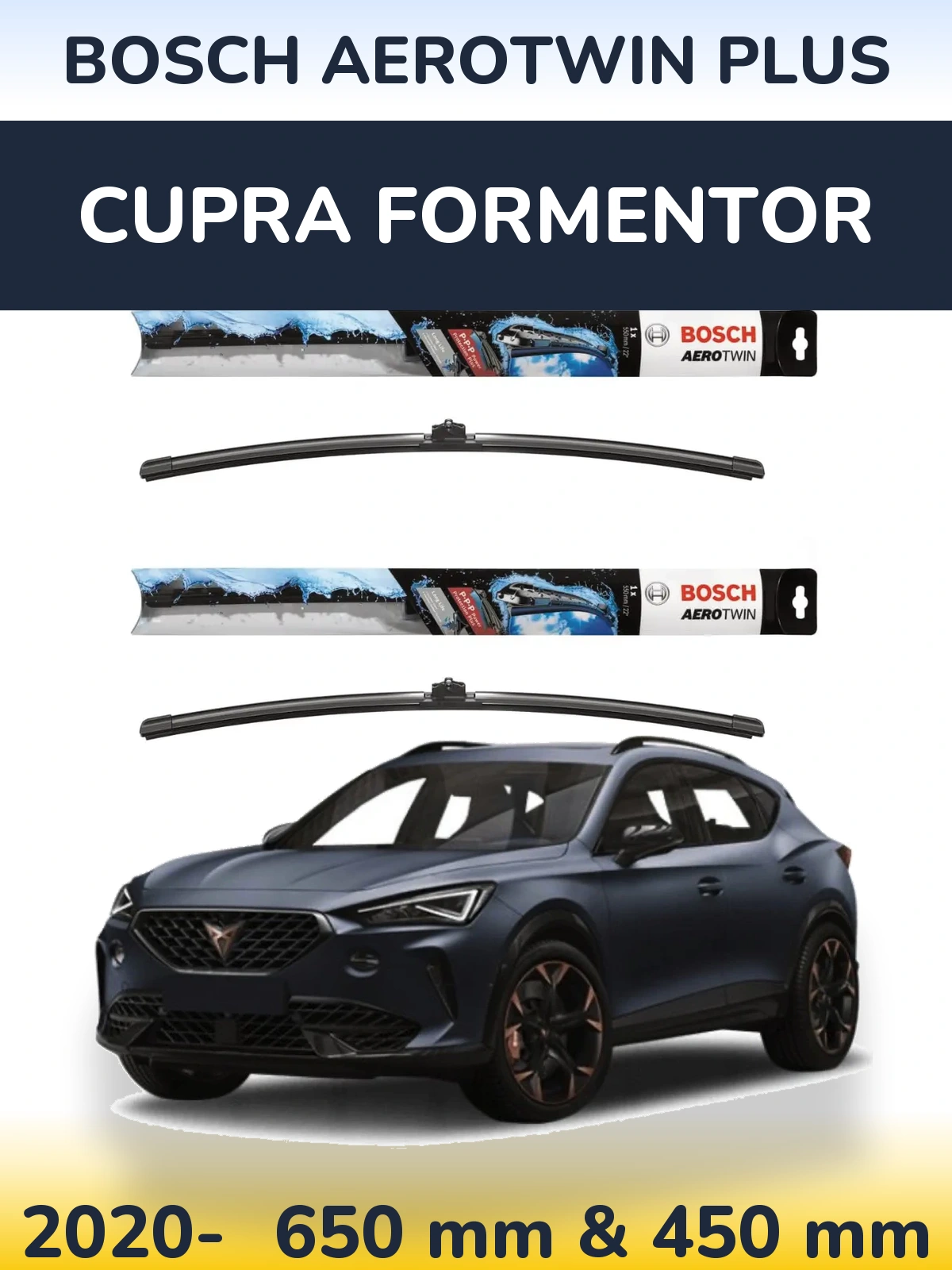 Комплект передних дворников BOSCH AeroTwin Plus 650 & 450 мм для Cupra Formentor 2020-2026