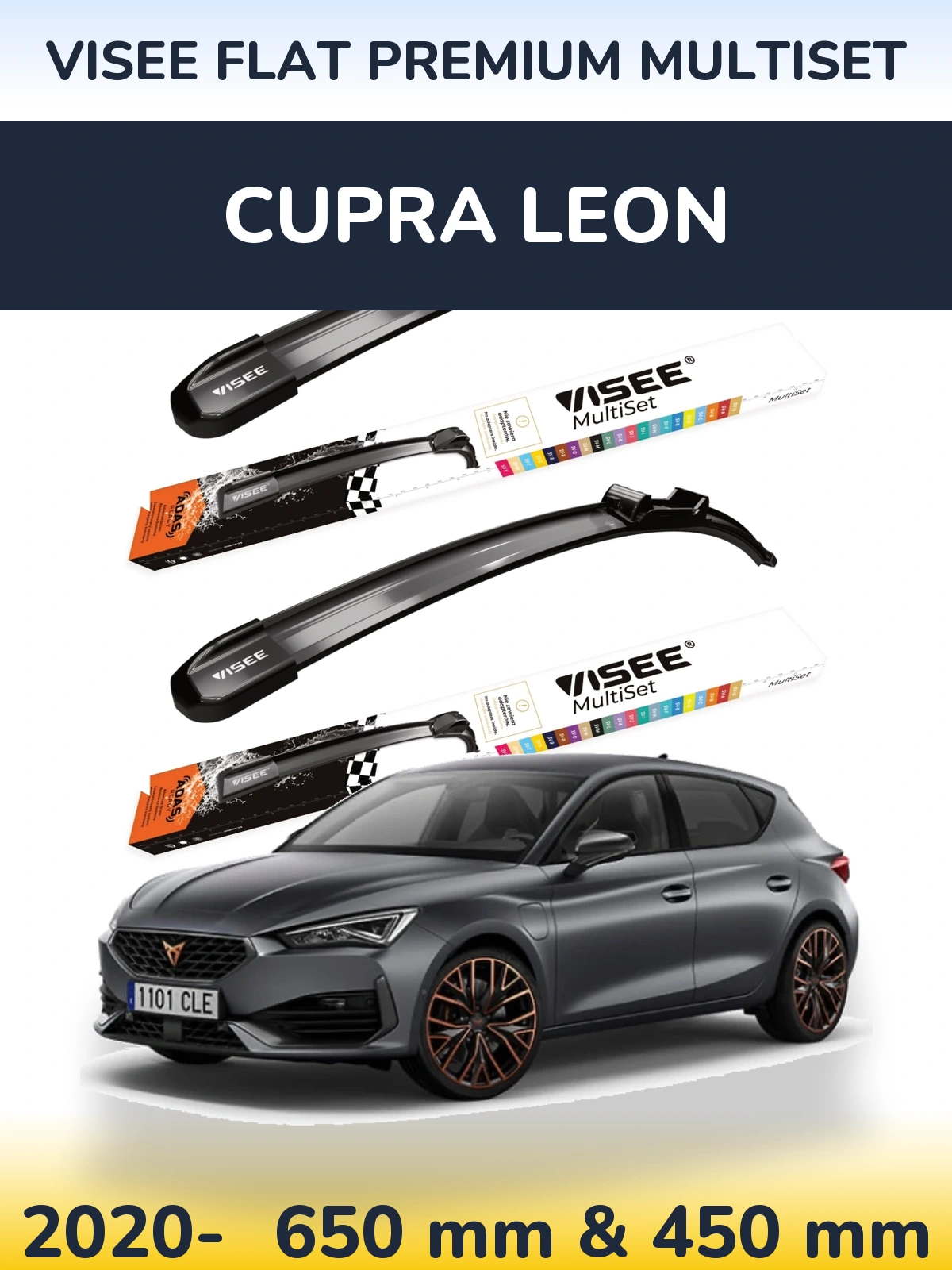 Front wiper blade set VISEE FLAT PREMIUM MultiSet 650 & 450 mm for Cupra Leon 2020-2026