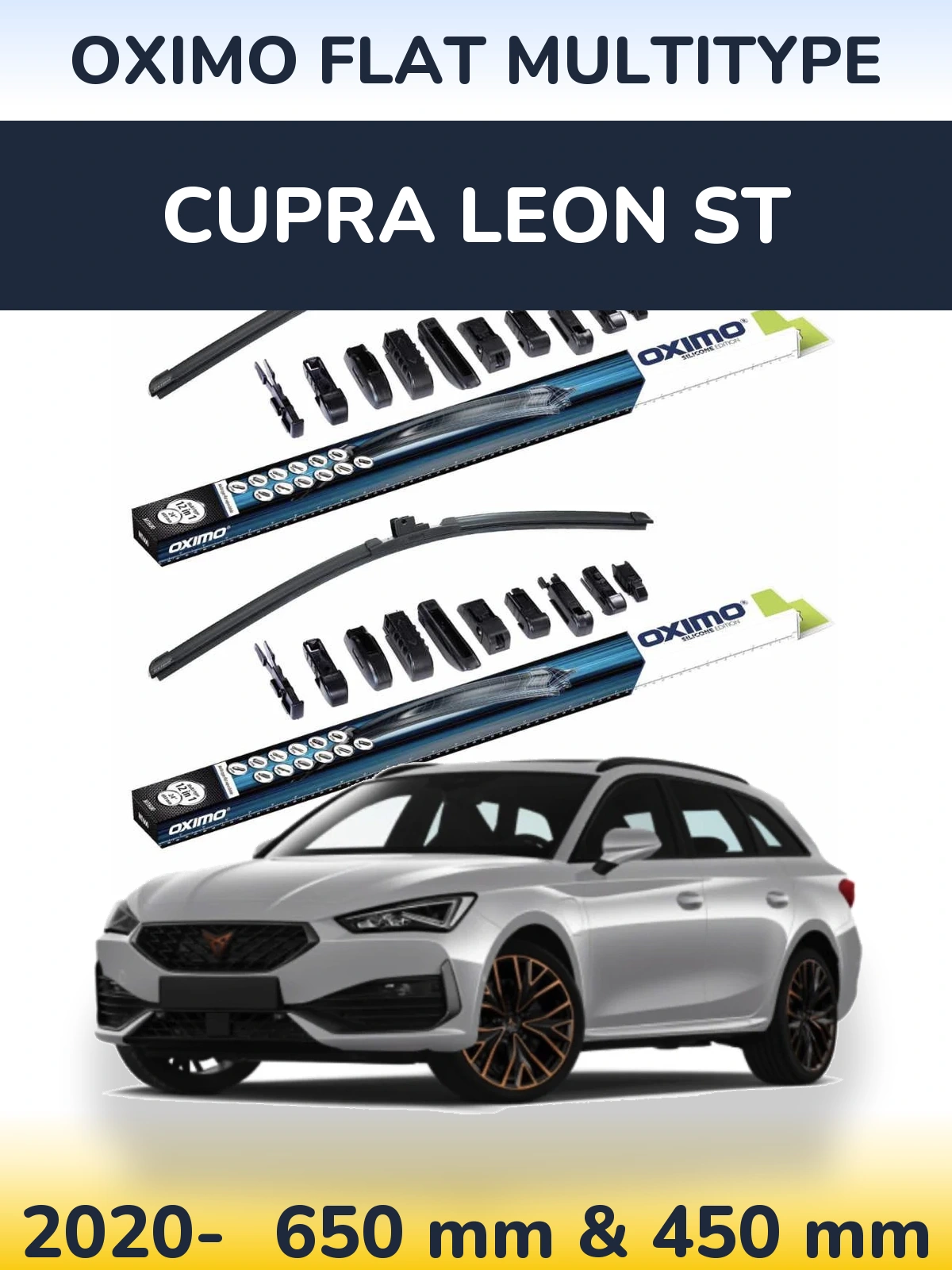 Комплект передних дворников Oximo Flat MultiТипe 650 & 450 мм для Cupra Leon ST 2020-2026