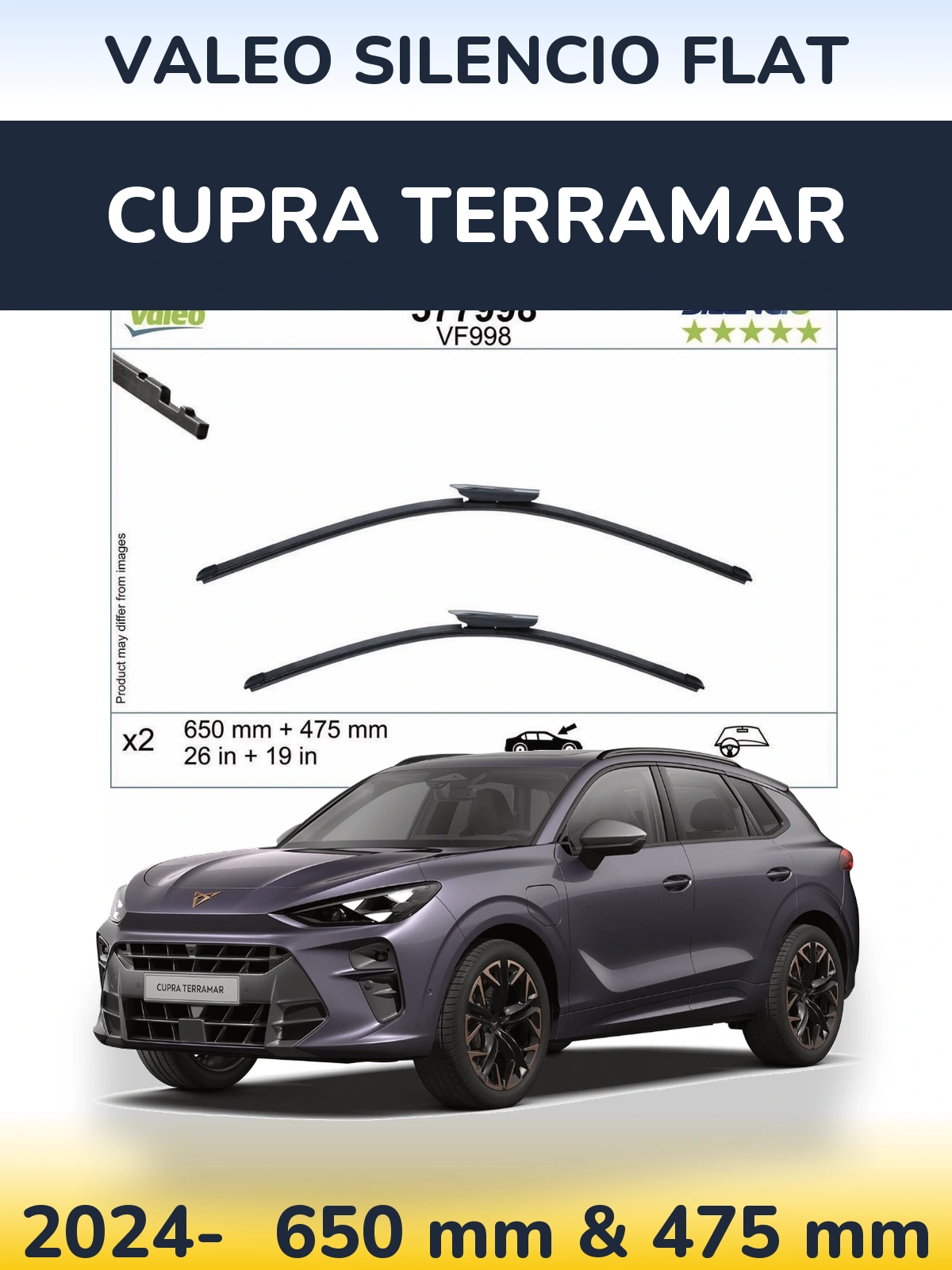 Komplet przednich wycieraczek Valeo Silencio Flat 650 & 475 mm do Cupra Terramar 2024-2026