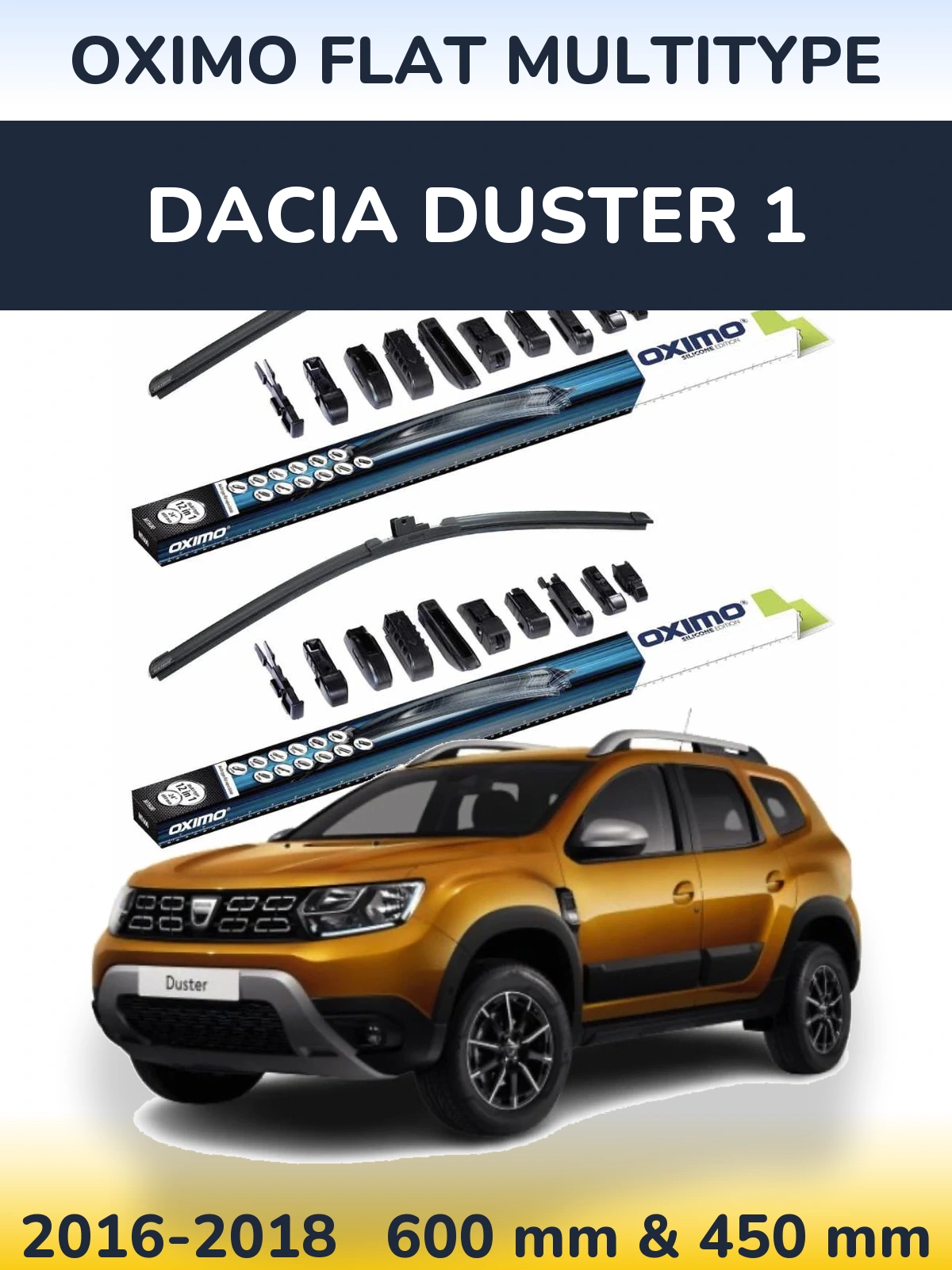 Комплект передних дворников Oximo Flat MultiТипe 600 & 450 мм для Dacia Duster 1 2016-2018