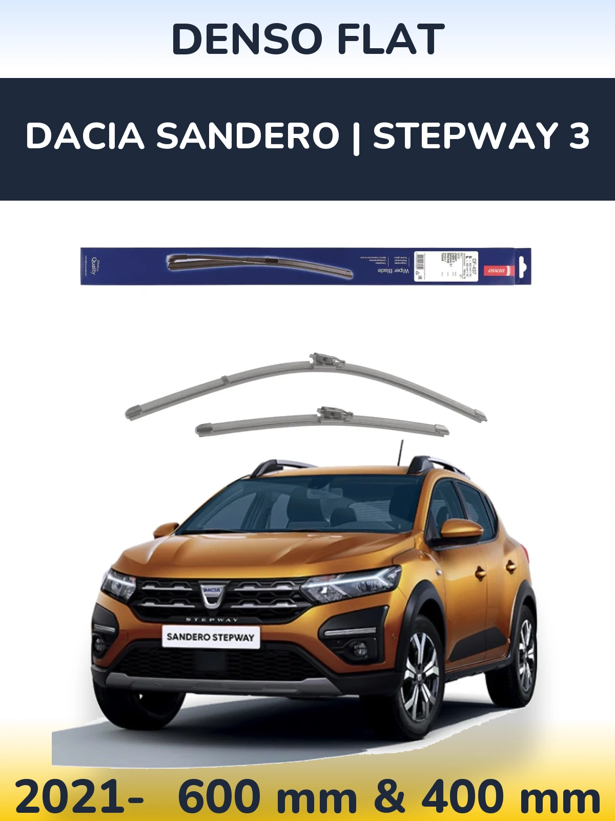 Комплект передних дворников Denso Flat 600 & 400 мм для Dacia Sandero | Stepway 3 2021-2026