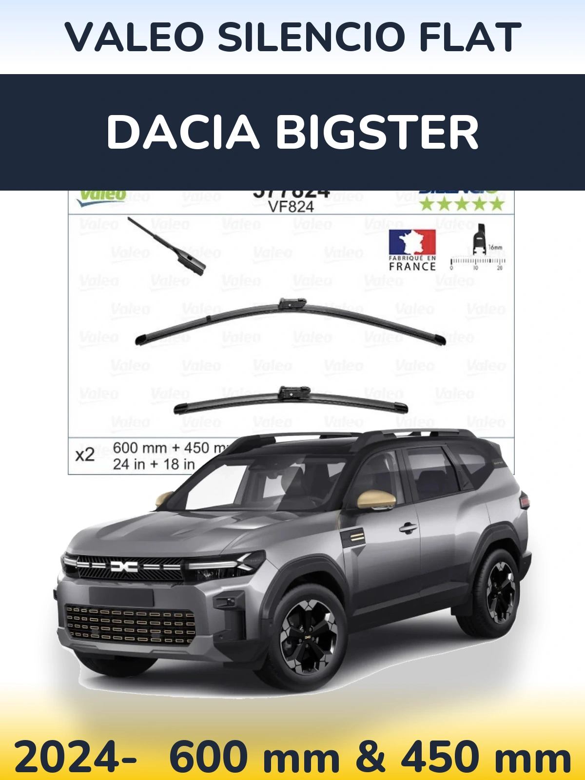Komplet przednich wycieraczek Valeo Silencio Flat 600 & 450 mm do Dacia Bigster 2024-2026