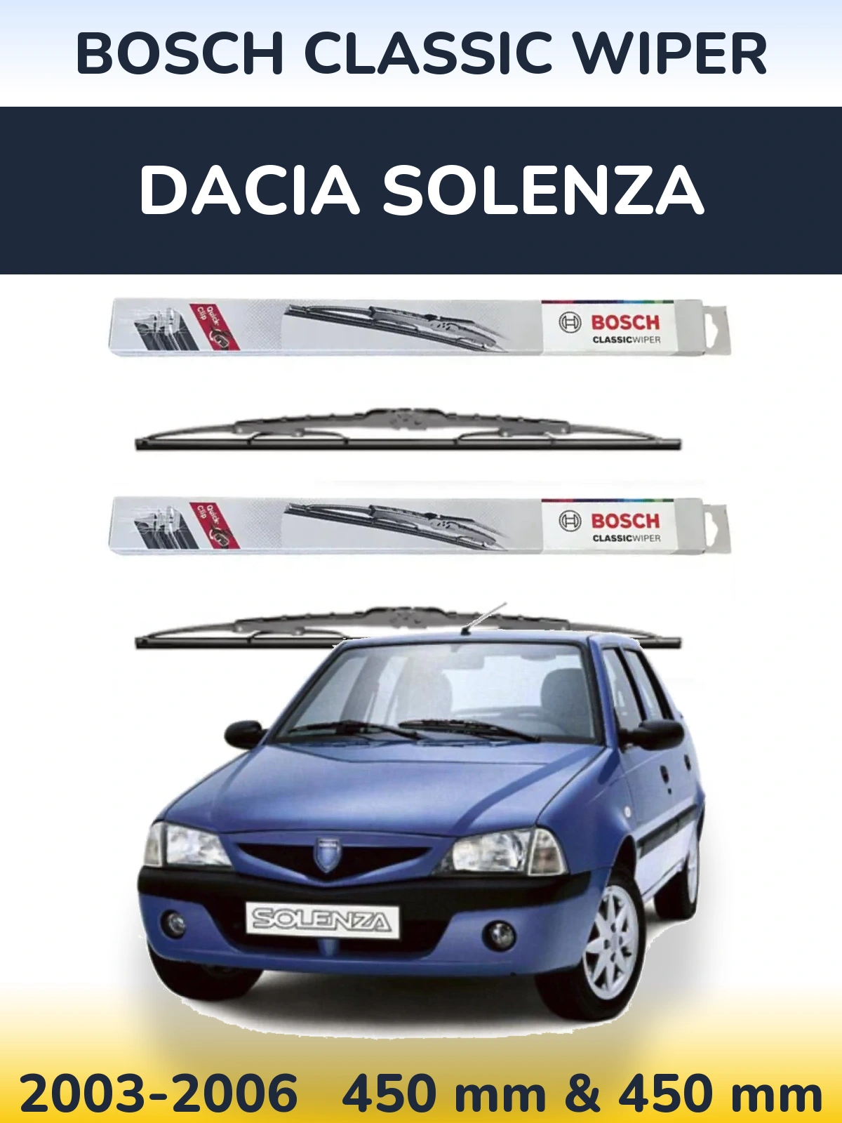 Komplet przednich wycieraczek BOSCH Classic Wiper 450 & 450 mm do Dacia Solenza 2003-2006