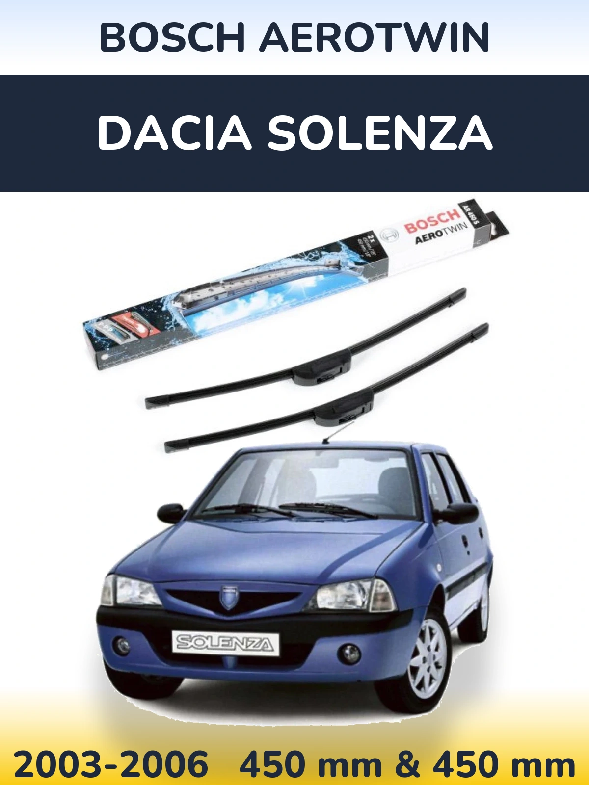 Комплект передних дворников BOSCH AeroTwin 450 & 450 мм для Dacia Solenza 2003-2006