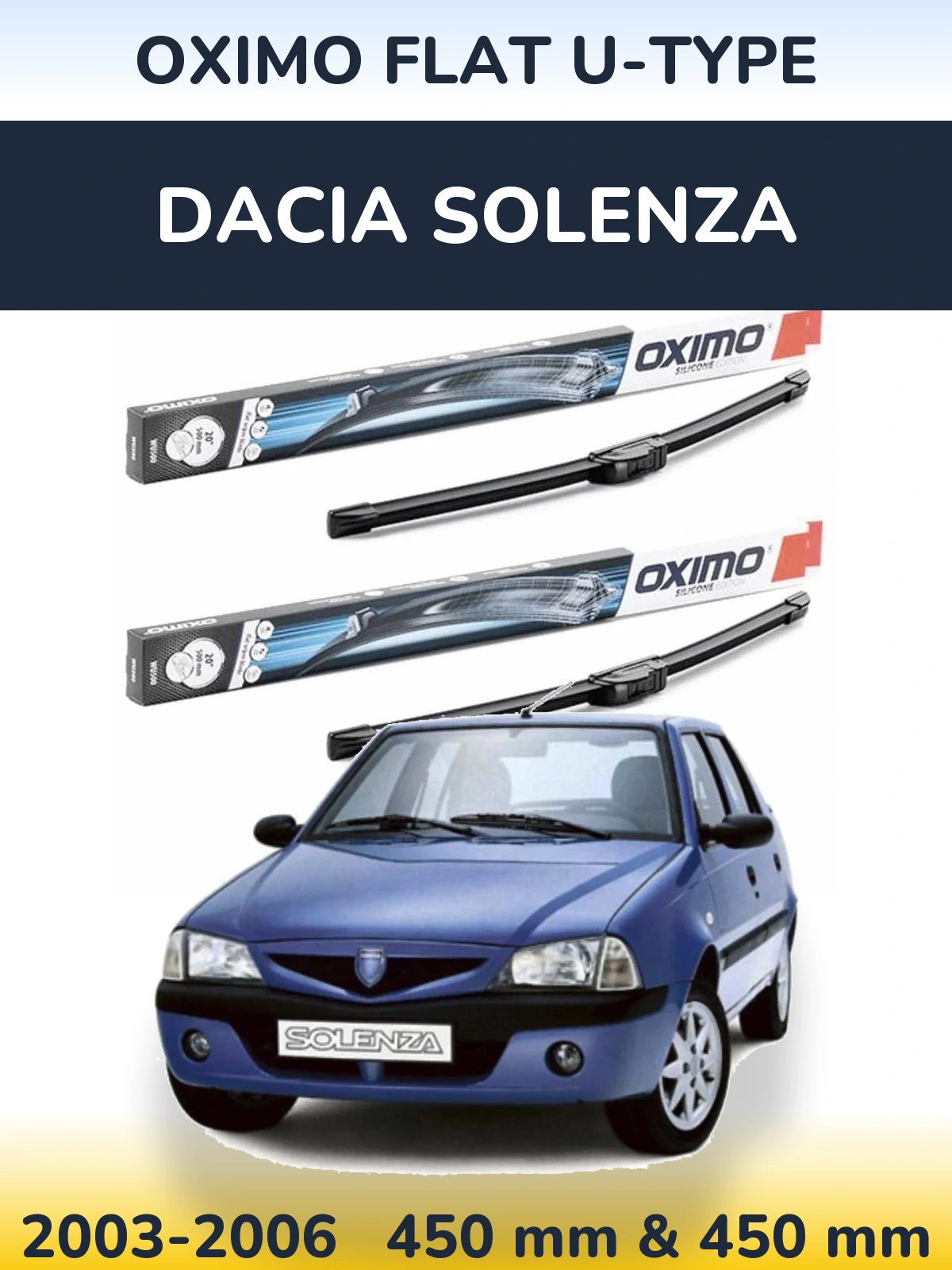 Komplet przednich wycieraczek Oximo Flat U-type 450 & 450 mm do Dacia Solenza 2003-2006