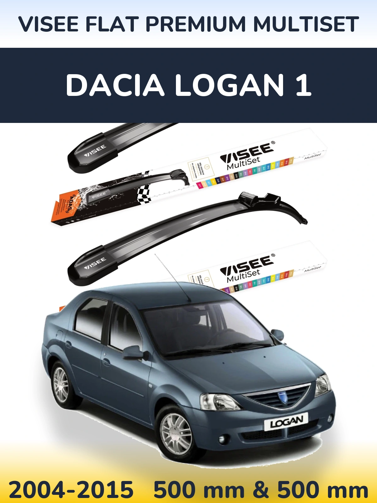 Komplet przednich wycieraczek VISEE FLAT PREMIUM MultiSet 500 & 500 mm do Dacia Logan 1 2004-2015