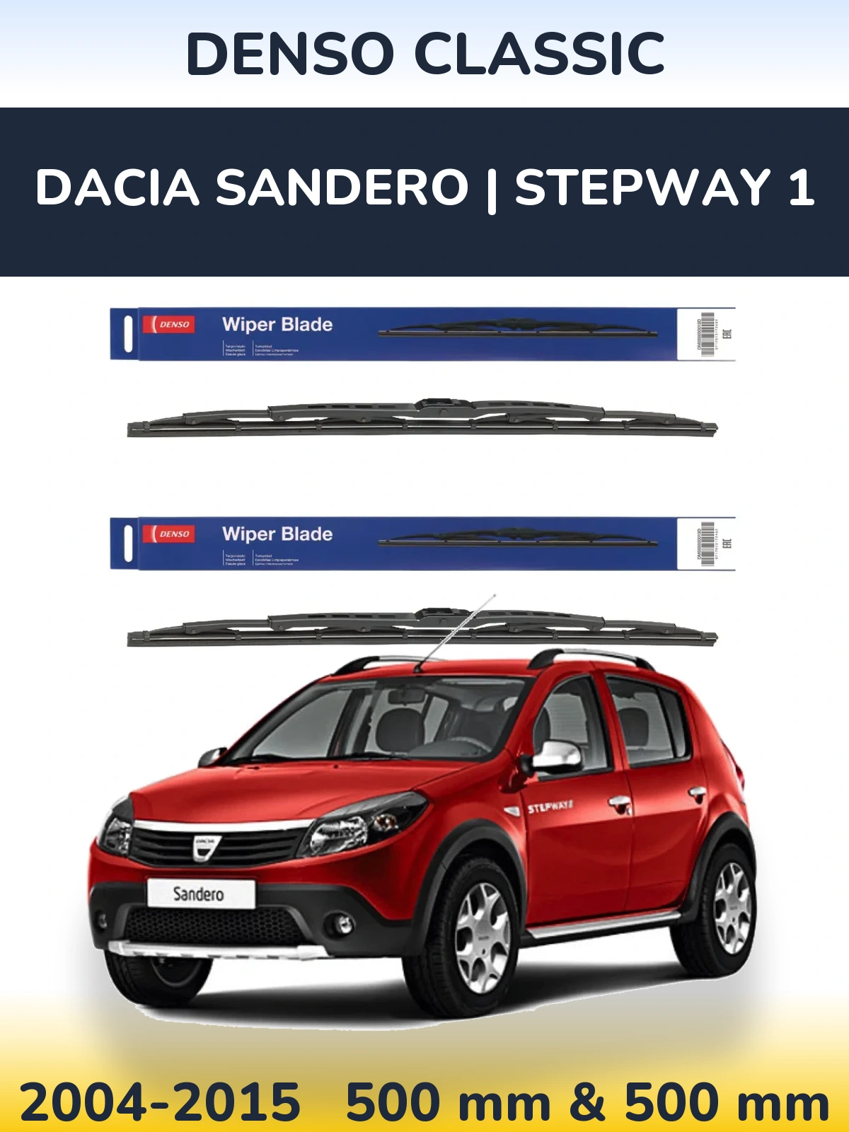 Комплект передних дворников Denso Classic 500 & 500 мм для Dacia Sandero | Stepway 1 2004-2015
