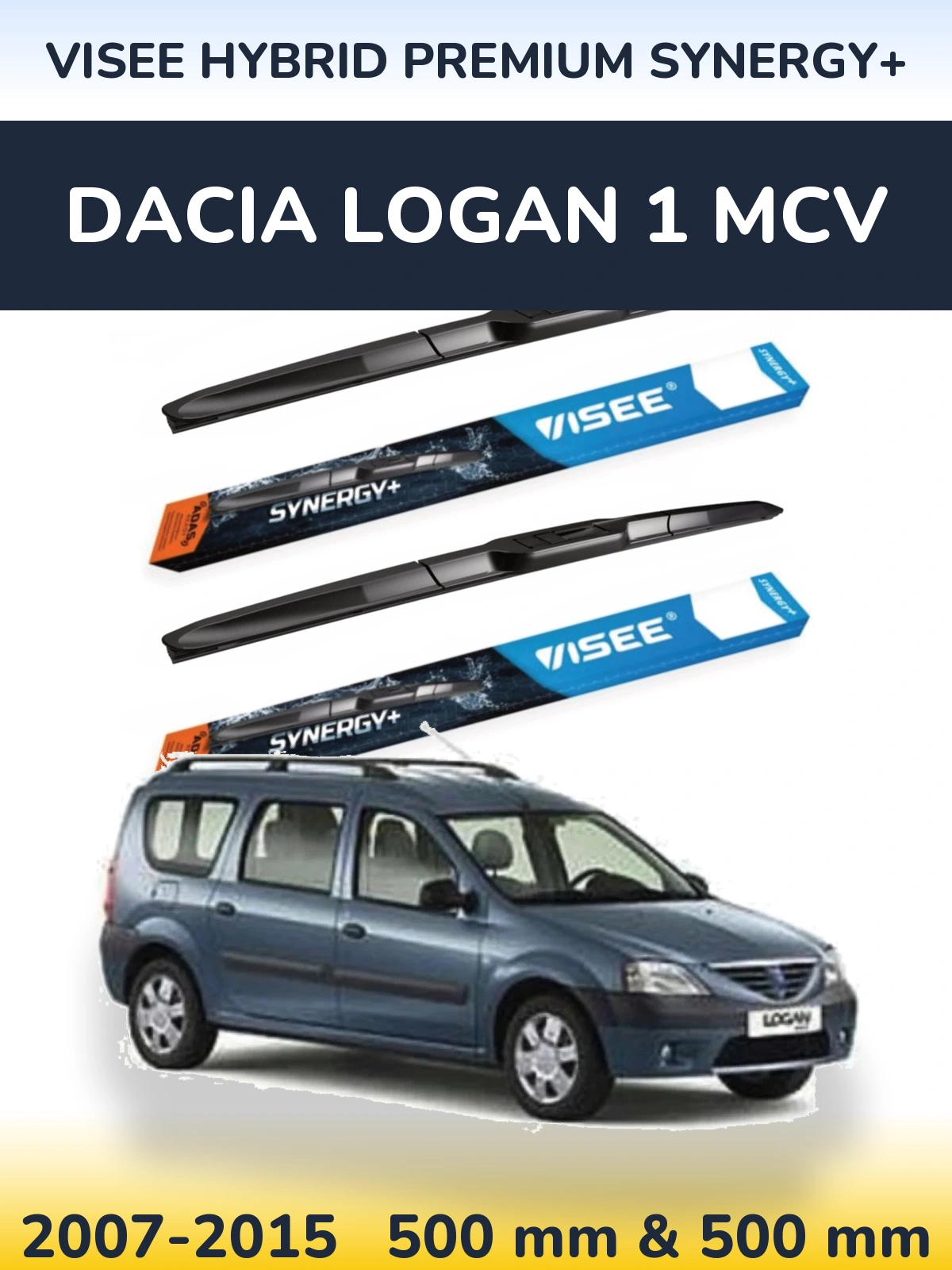 Front wiper blade set VISEE HYBRID PREMIUM SYNERGY+ 500 & 500 mm for Dacia Logan 1 MCV 2007-2015