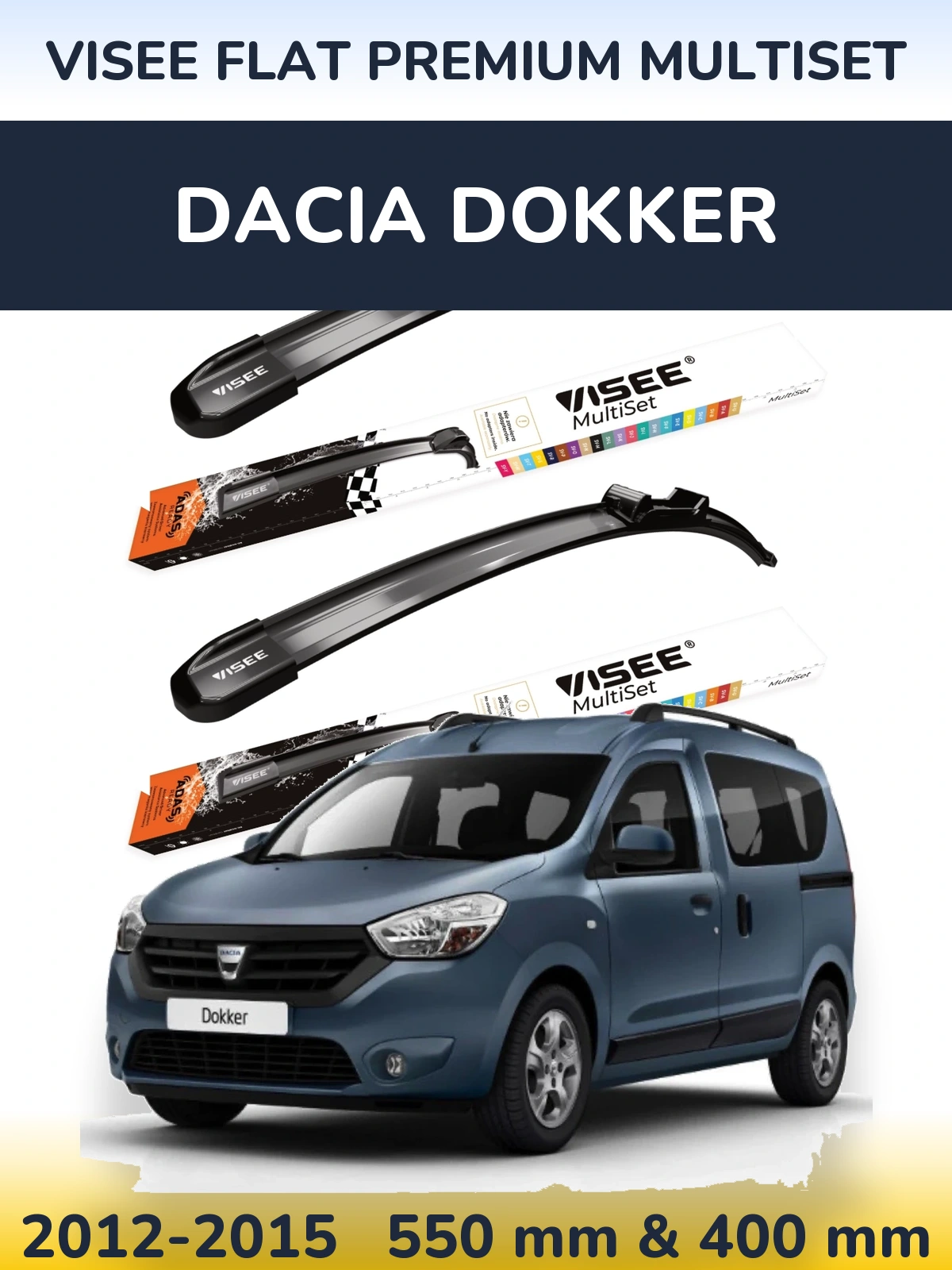 Комплект передніх щіток VISEE FLAT PREMIUM MultiSet 550 & 400 мм для Dacia Dokker 2012-2015