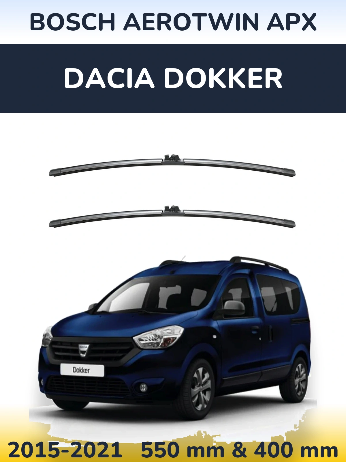 Комплект передних дворников BOSCH AeroTwin APX 550 & 400 мм для Dacia Dokker 2015-2021