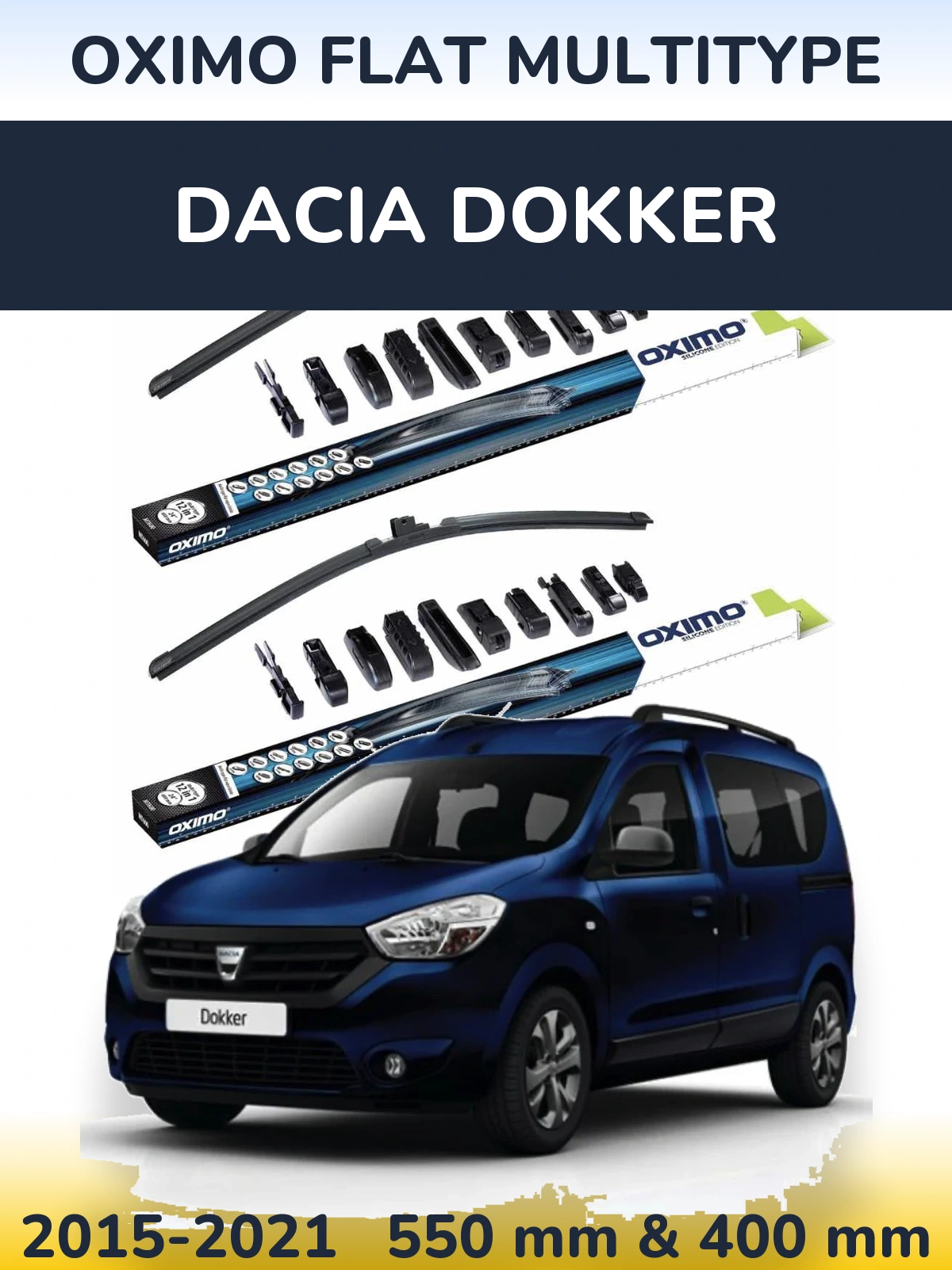 Комплект передних дворников Oximo Flat MultiТипe 550 & 400 мм для Dacia Dokker 2015-2021