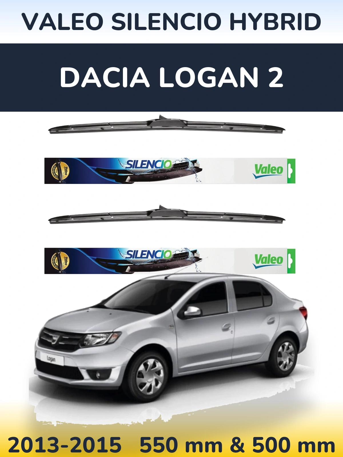 Комплект передних дворников Valeo Silencio Hybrid 550 & 500 мм для Dacia Logan 2 2013-2015