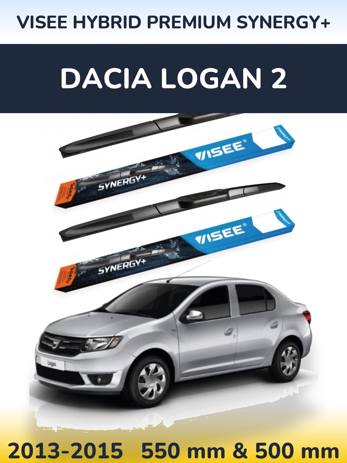 Комплект передних дворников VISEE HYBRID PREMIUM SYNERGY+ 550 & 500 мм для Dacia Logan 2 2013-2015
