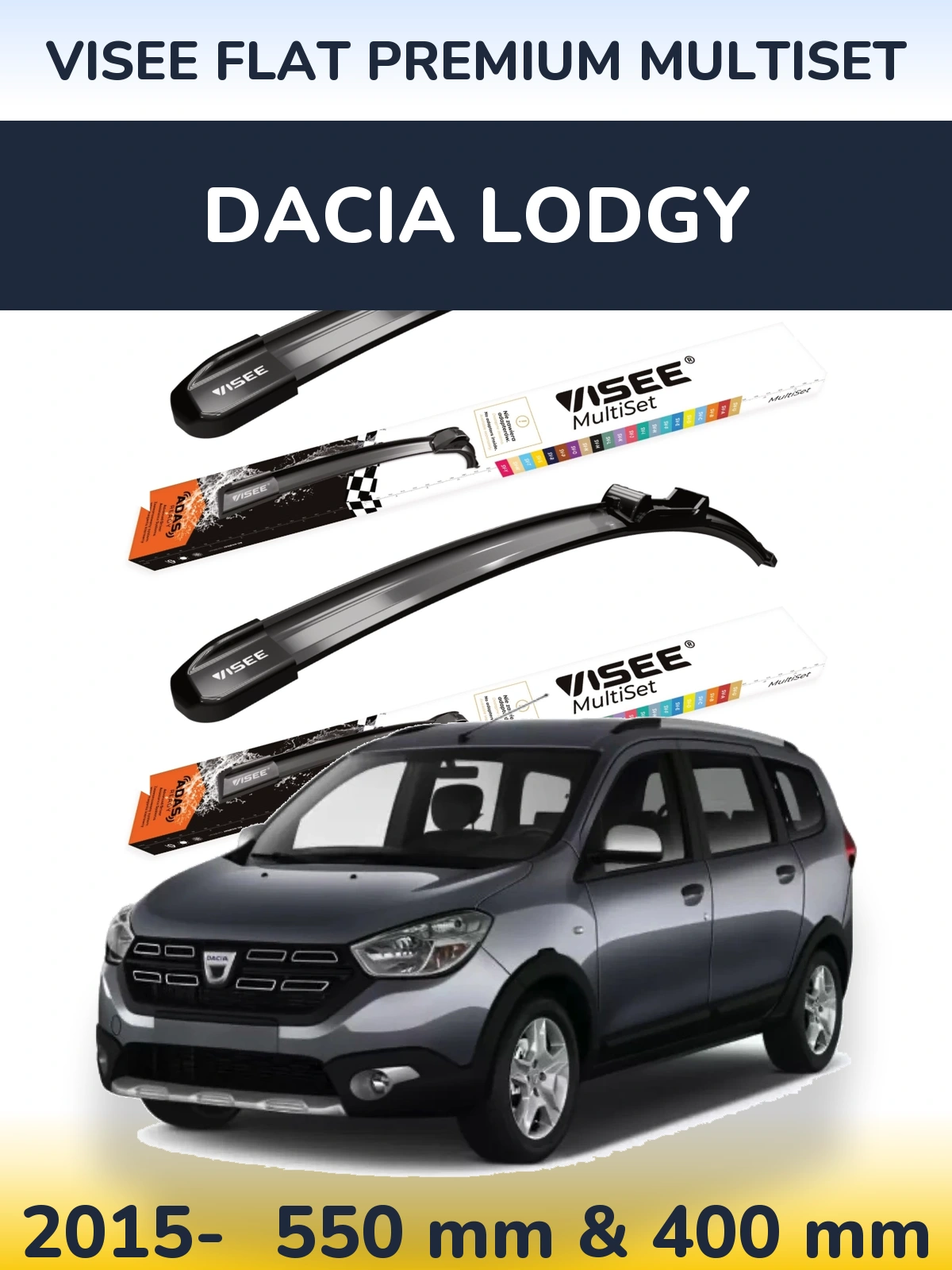 Front wiper blade set VISEE FLAT PREMIUM MultiSet 550 & 400 mm for Dacia Lodgy 2015-2026