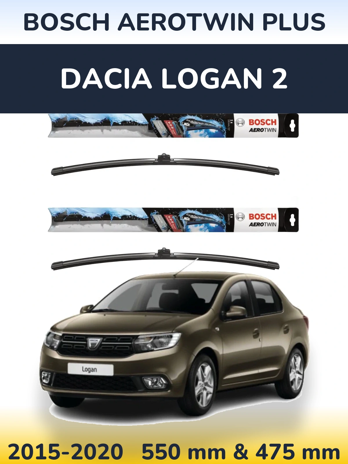 Komplet przednich wycieraczek BOSCH AeroTwin Plus 550 & 475 mm do Dacia Logan 2 2015-2020