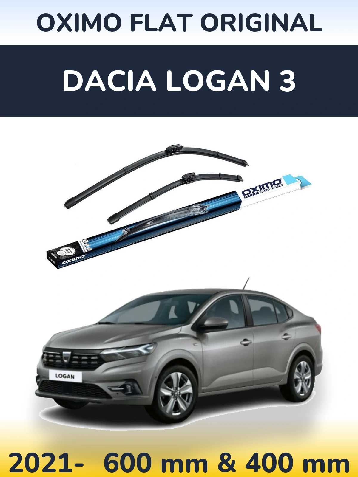 Front wiper blade set Oximo Flat Original 600 & 400 mm for Dacia Logan 3 2021-2026