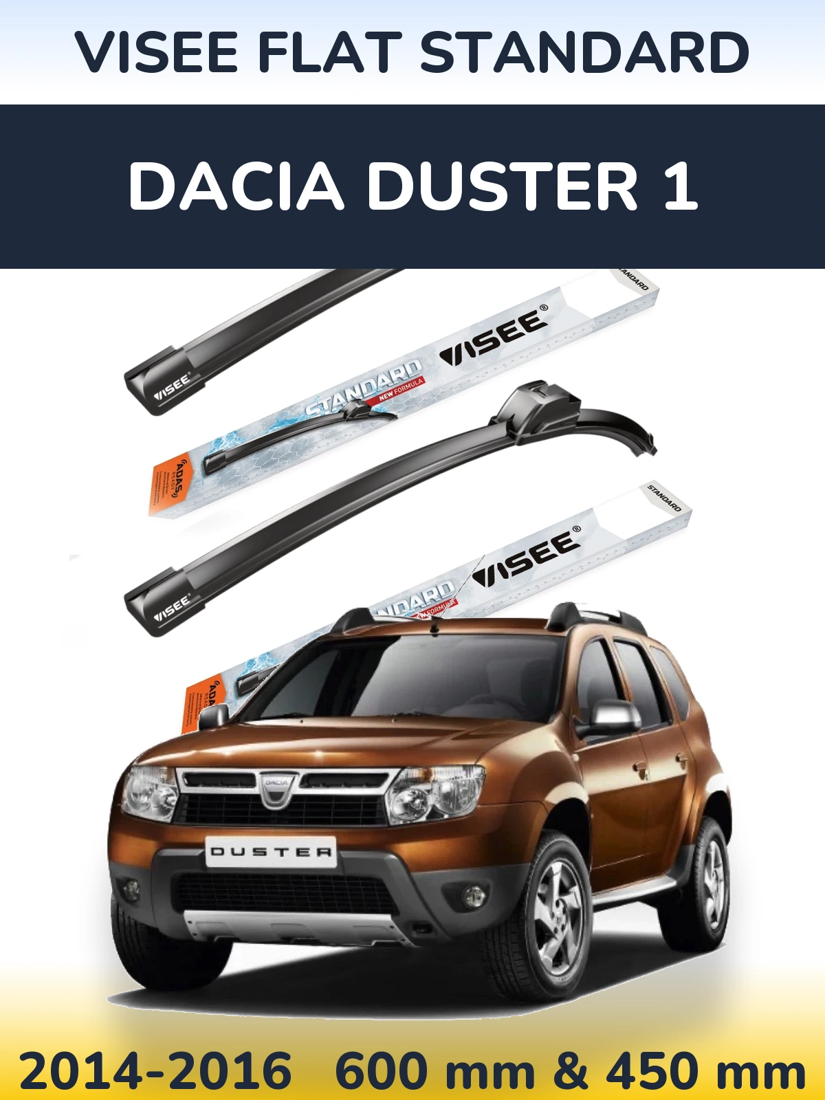 Комплект передних дворников VISEE FLAT STANDARD 600 & 450 мм для Dacia Duster 1 2014-2016