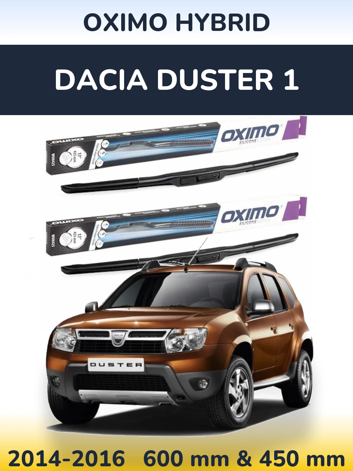 Комплект передних дворников Oximo Hybrid 600 & 450 мм для Dacia Duster 1 2014-2016