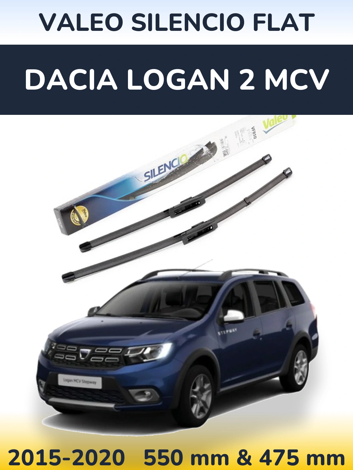 Komplet przednich wycieraczek Valeo Silencio Flat 550 & 475 mm do Dacia Logan 2 MCV 2015-2020