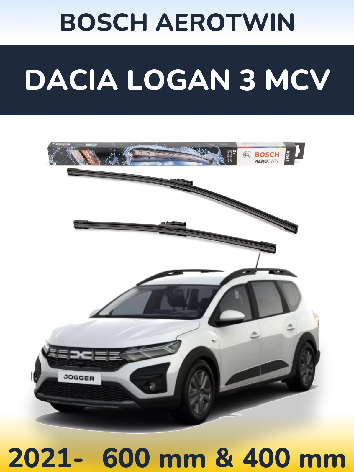 Komplet przednich wycieraczek BOSCH AeroTwin 600 & 400 mm do Dacia Logan 3 MCV 2021-2026