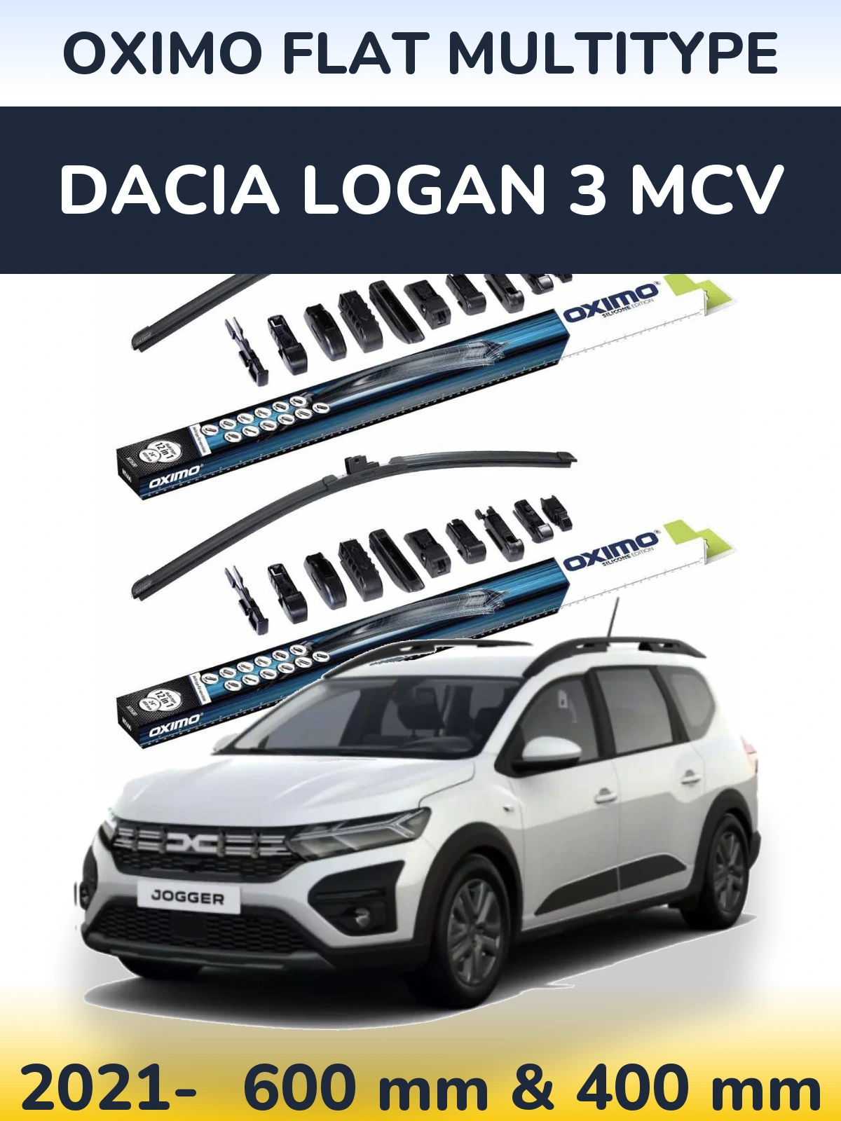 Front wiper blade set Oximo Flat MultiTypee 600 & 400 mm for Dacia Logan 3 MCV 2021-2026