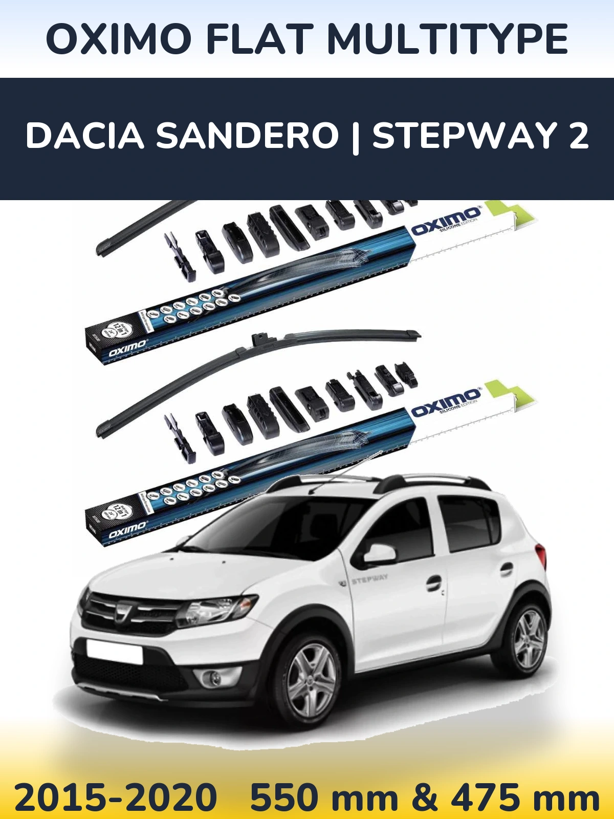Комплект передних дворников Oximo Flat MultiТипe 550 & 475 мм для Dacia Sandero | Stepway 2 2015-2020