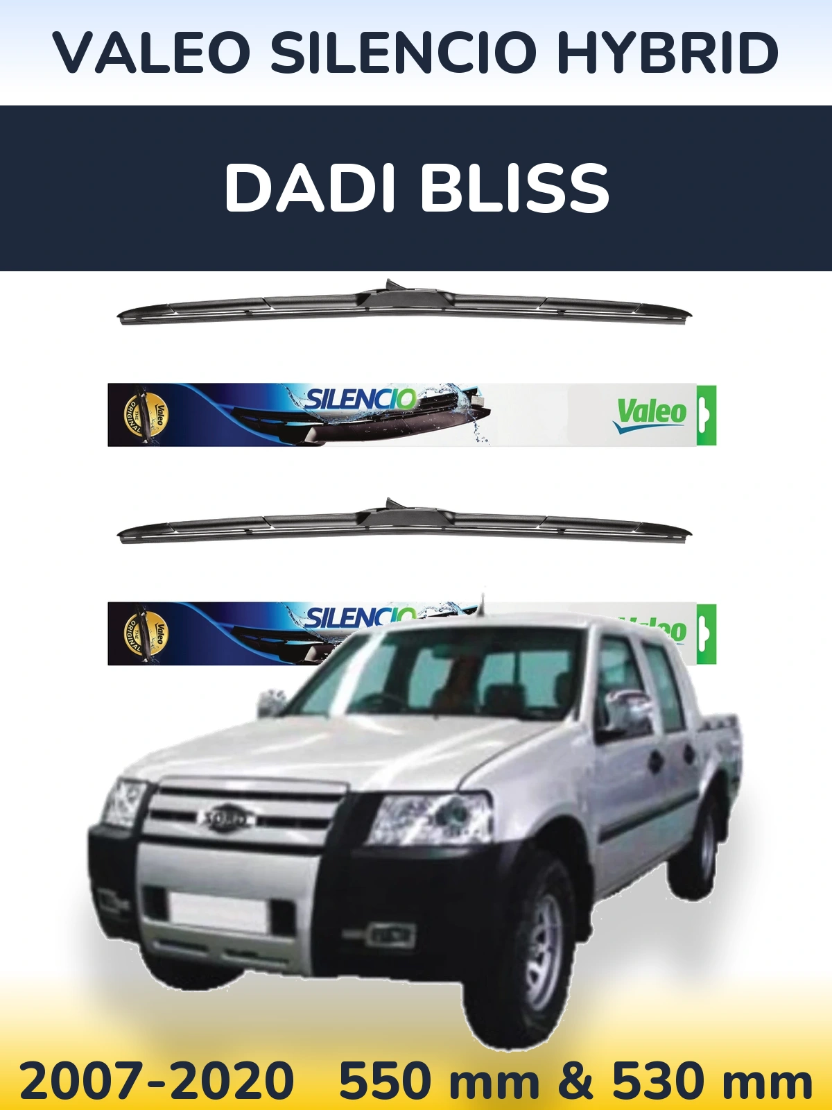 Комплект передніх щіток Valeo Silencio Hybrid 550 & 530 мм для Dadi Bliss 2007-2020