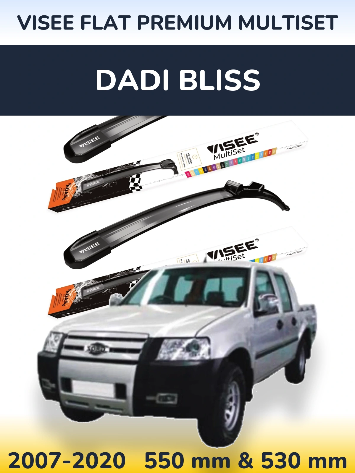 Komplet przednich wycieraczek VISEE FLAT PREMIUM MultiSet 550 & 530 mm do Dadi Bliss 2007-2020