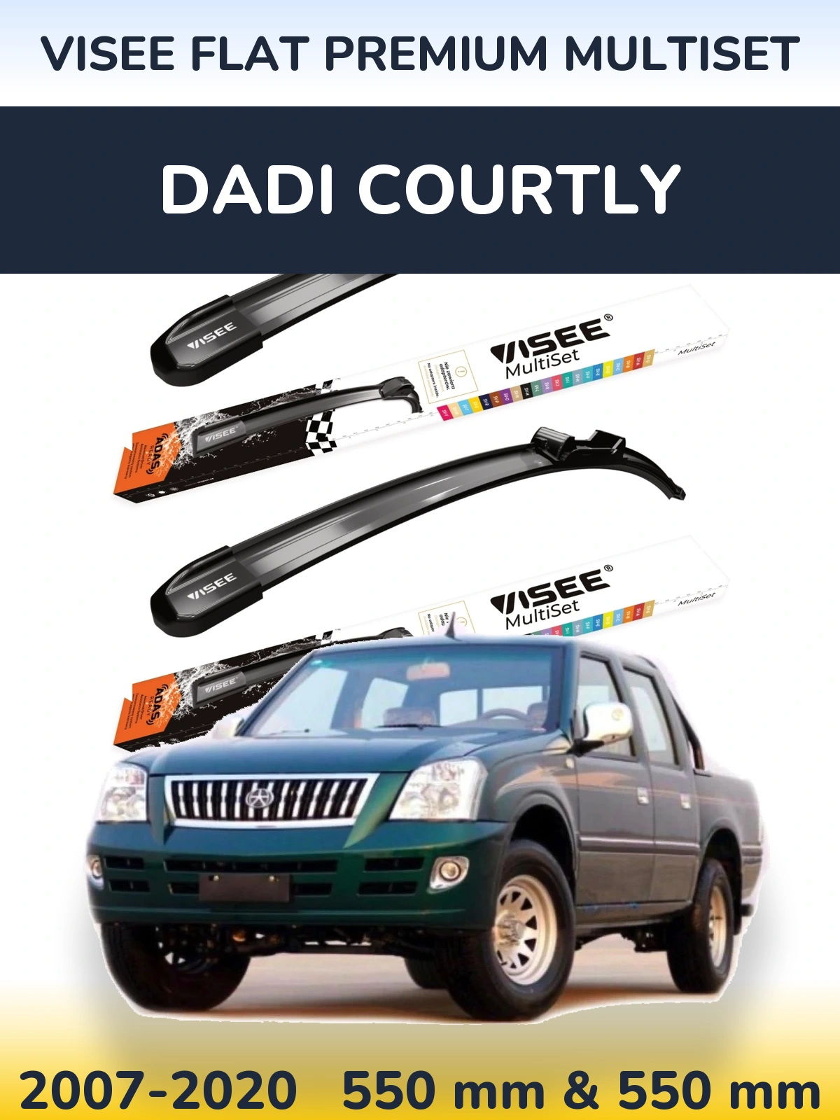 Front wiper blade set VISEE FLAT PREMIUM MultiSet 550 & 550 mm for Dadi Courtly 2007-2020